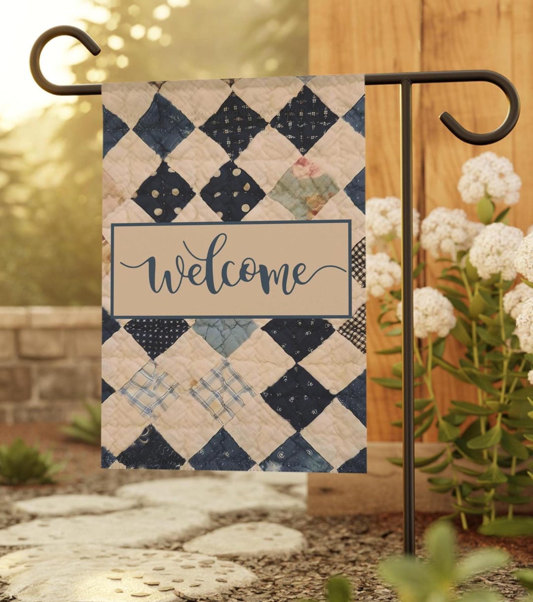 Welcome Patchwork Garden Flag | House Banner, Quilted Check Design ...