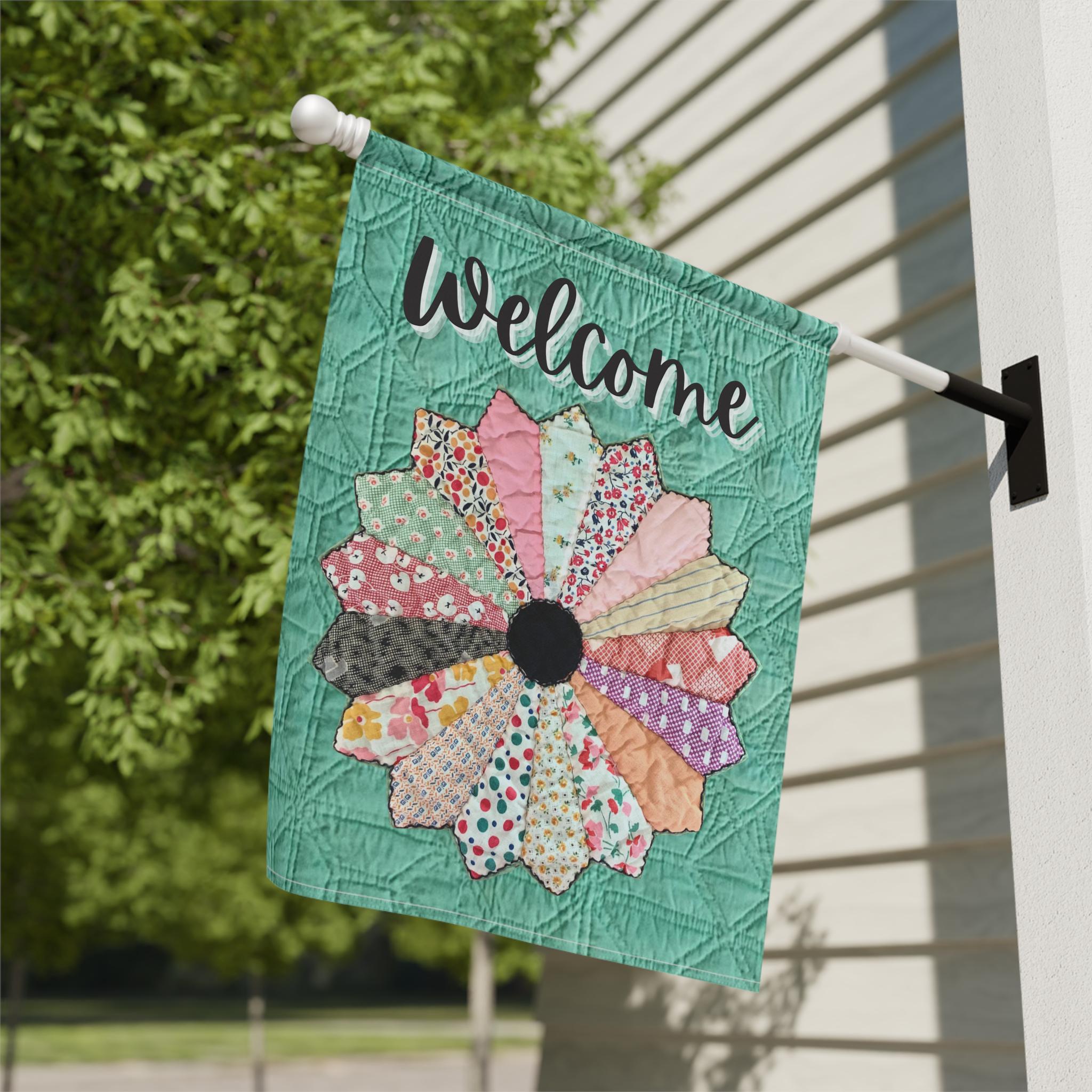 Patchwork Flower Welcome Garden Flag | Quilter Gift House Banner - Etsy