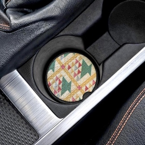 Vintage Quilt Pattern Car Coasters | Soapstone Drink Holder Pair