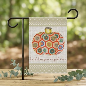 Fall Garden Flag| Quilt Pumpkin Decor | Hello Autumn Fall | Patchwork Pumpkin Banner | Outdoor Fall Decor
