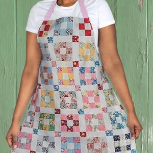 Patchwork Pink Apron |  Vintage Quilt Look | Watercolor Patterned Artist Pinafore | Quilt Photography Graphic