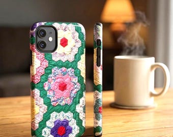 Quilt Phone Case, Grandmothers Flower Garden Graphic, Printed Texture, Gift for Quilter