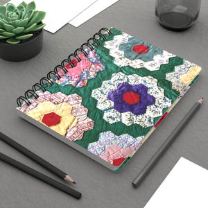Vintage Floral Quilt Pattern Spiral Bound Journal | Hexagon Patchwork Notebook