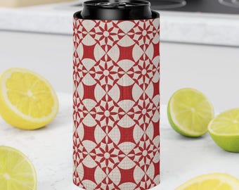 Enfriador de latas con diseño floral de patchwork vintage / Ecológico / Aislante de bebidas de neopreno / Regalo para amantes del patchwork / Decoración rústica para el hogar