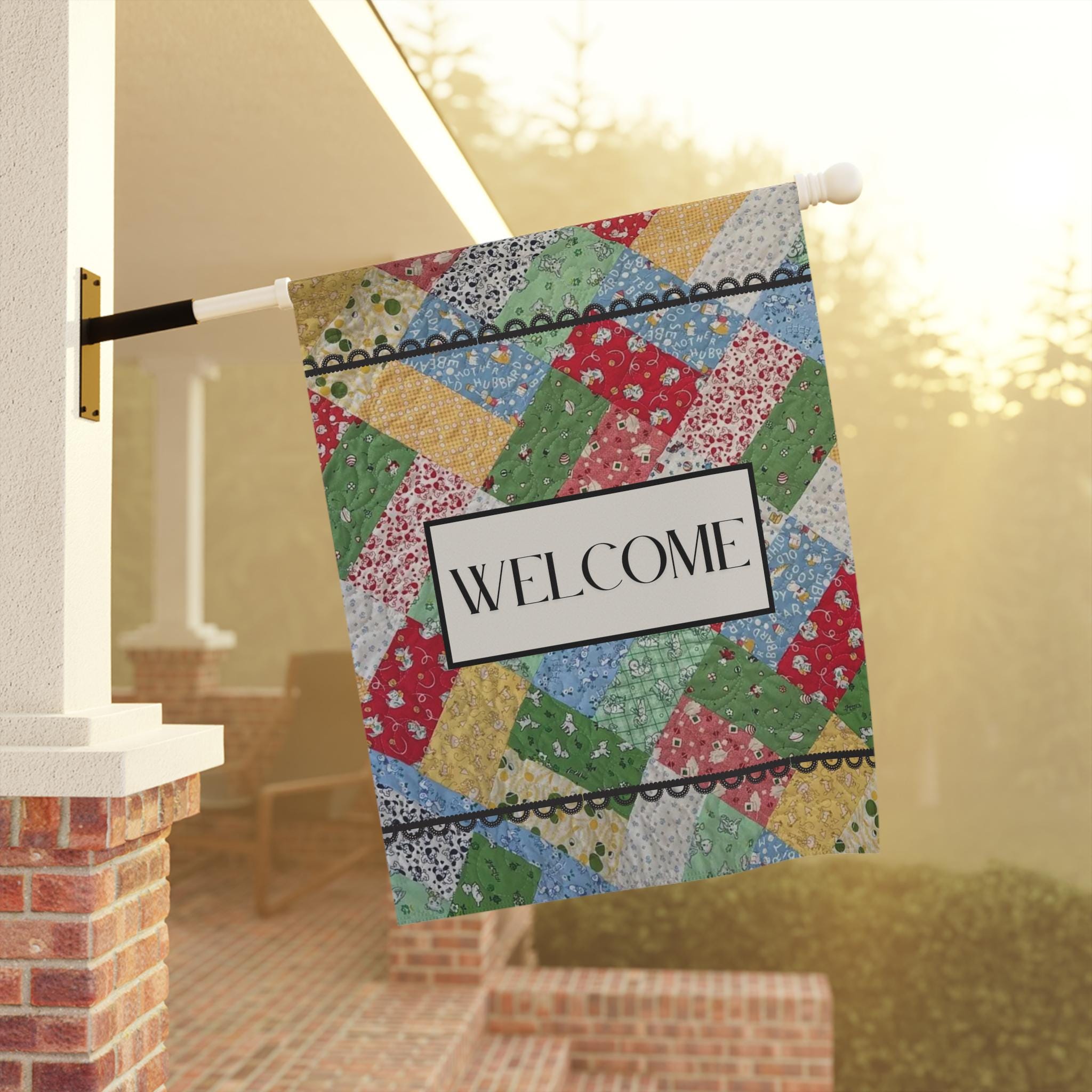 Patchwork Quilt Welcome Garden & House Banner | Cottagecore Flag - Etsy