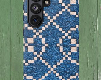 Blue Geometric Tile Pattern Tough Case | Quilt Phone Cover | Iphone 17