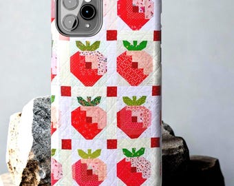 Strawberry Phone Case |  Fresh Summer Aesthetic | Farmhouse Quilt | Patchwork Case| Fruitcore Accessories | Modern Tech