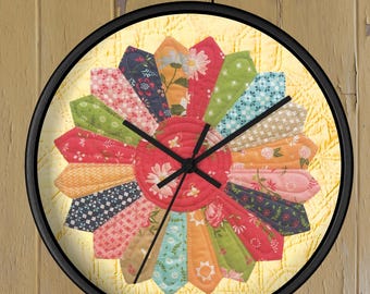 Patchwork Dresden Plate Wall Clock | Floral Quilt Block | Patchwork Home Decor