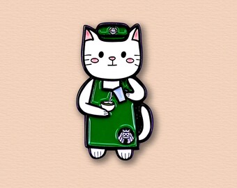 Purrista Brooch Enamel Pin, Barista Badge Jewelry, Collectable Pin, Gift for Barista, Gift for Pin lover, Cat lover Badge