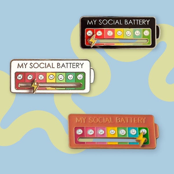 My Social Battery Brooch Enamel Pin, Introvert Badge Jewellery, Collectable Pin, Gift for Barista, Gift for Pin lover, Moveable Lapel Badge