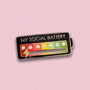 Social Battery Pin | Barista Gifts | Moveable Enamel Pin | Badge | Brooch