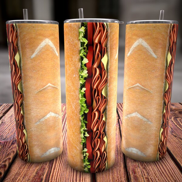 Subway Sandwich 20 oz Skinny Tumbler Wrap, Italian Sandwich PNG, Food Tumbler, Seamless Design For Sublimation, Digital Download, Fast Food