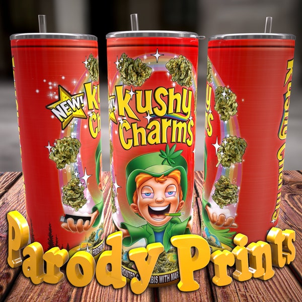 Kushy Charms 20oz Weed Tumbler Wrap, Funny 420 Stoner Tumbler, Marijuana Weed PNG, Seamless Design For Sublimation, Instant Download, 300dpi