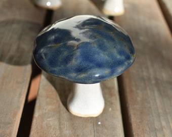 Hand Made Ceramic Mushroom Blue Black Garden Bookshelves