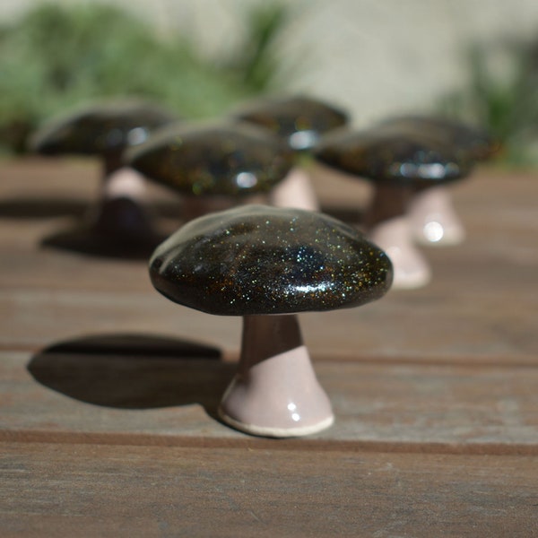 Hand Made Ceramic Mushroom Glitter Cosmic Tea Dust Garden Bookshelves