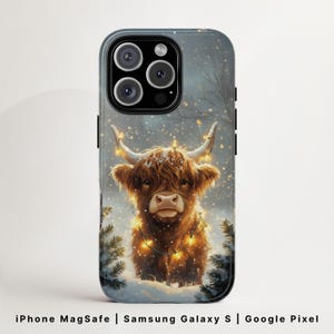 ハイランドカウのスマホケース MagSafe | クリスマスイルミネーションで彩られた冬のお祭り | iPhone 16、Samsung Galaxy S25、Google Pixel 9 にぴったりの心地よいデザイン