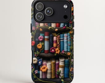Cozy Bookshelf Yarn Phone Case MagSafe, Cottagecore Craft Aesthetic, Colorful Felted Wool Art, iPhone 16, Samsung S26, Pixel 9