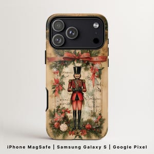 Funda para teléfono con diseño vintage de ballet El Cascanueces, diseño festivo de collage navideño, funda para iPhone 17 MagSafe, Samsung Galaxy S26 y Google Pixel 9.