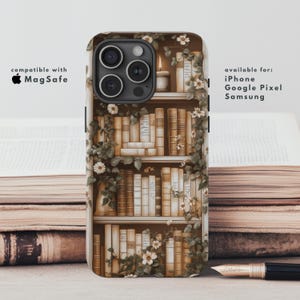Étui pour téléphone portable avec système MagSafe | Couverture pour amoureux des livres | iPhone 16, Google Pixel 9 et Samsung Galaxy S25 | Light Academia Cottagecore Design