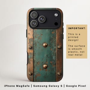Industrial Rusty Metal Print Phone Case, Copper Patina Texture, Steampunk Grunge Cover for iPhone 17 MagSafe, Pixel 9, Samsung Galaxy S26