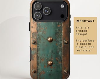 Industrielle Rostige Metal Print Handyhülle, Kupfer Patina Textur, Steampunk Grunge Cover für iPhone 17 MagSafe, Pixel 9, Samsung Galaxy S26