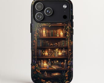 Bookshelf Phone Case MagSafe | Book Lover Cover | iPhone 17, Google Pixel 9 & Samsung Galaxy S26 | Witchy Dark Academia Aesthetic