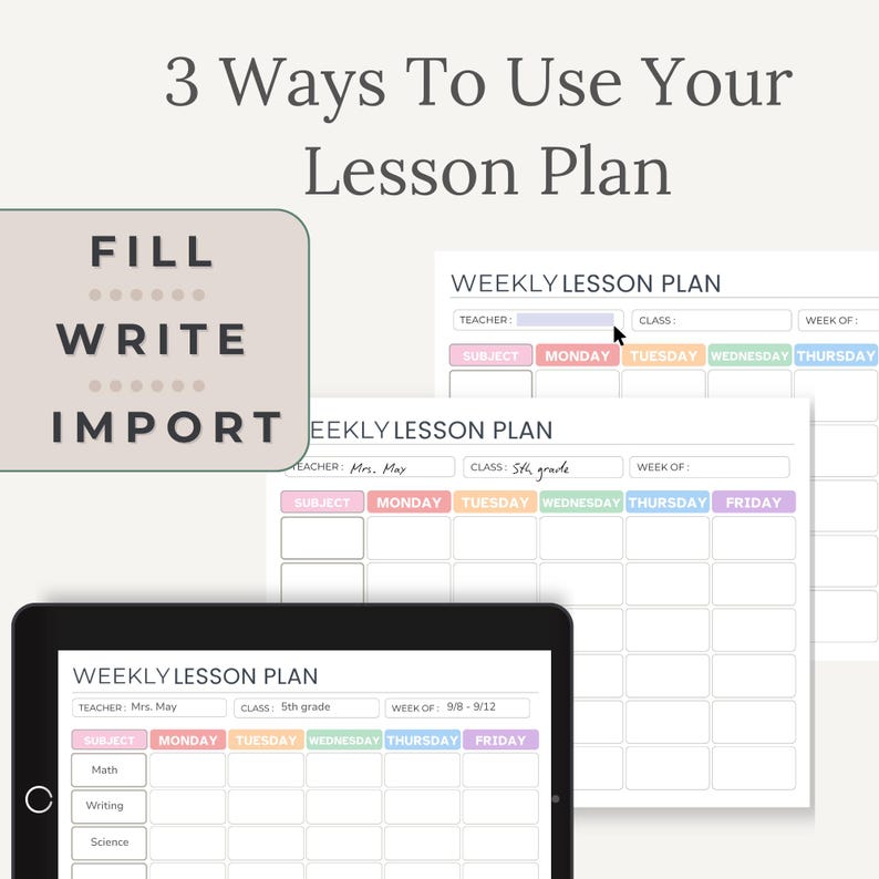 Editable Weekly Lesson Plan for Teachers, Printable Class Schedule ...