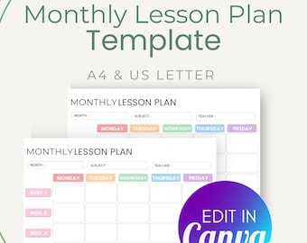Monthly Editable Lesson Plan Canva Template for Teachers, Homeschool Planner, Back to School Digital Printable
