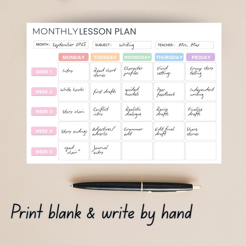 Monthly Editable Lesson Plan Canva Template for Teachers, Homeschool ...