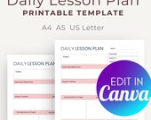 Editable Daily Lesson Plan Canva Template for Teachers, Homeschool Planner, Back to School Digital Printable, Letter A4 A5