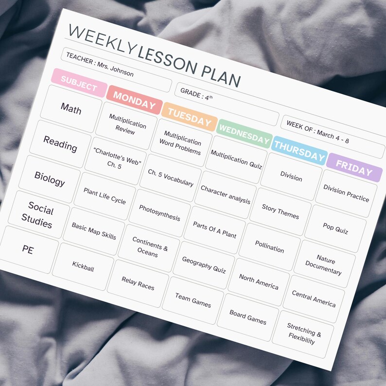Editable Weekly Lesson Plan for Teachers, Printable Class Schedule ...