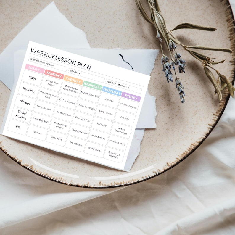 Editable Weekly Lesson Plan Canva Template for Teachers, Homeschool ...