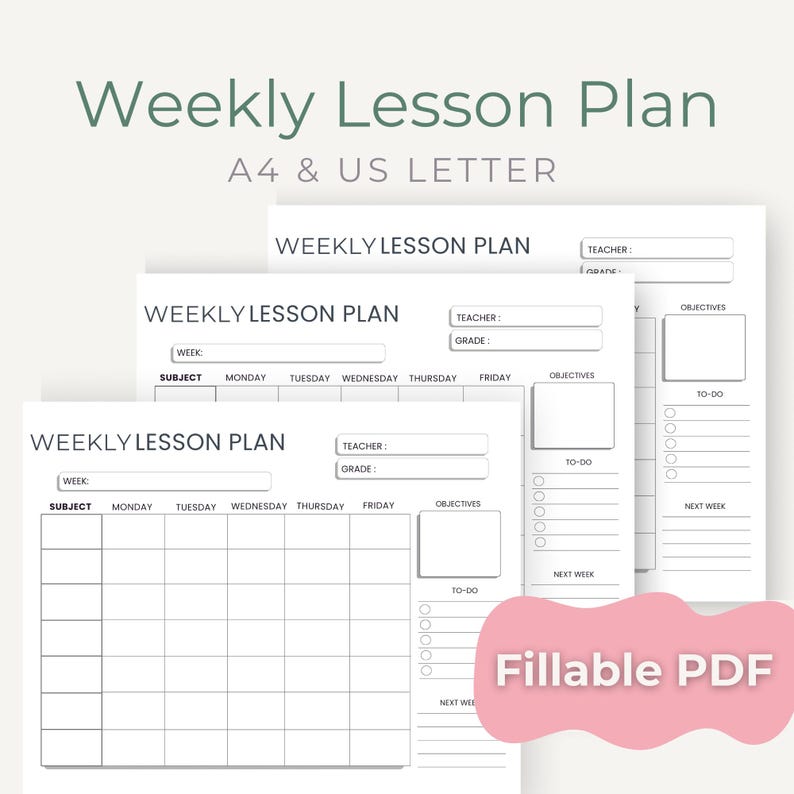 Weekly Lesson Plan Printable, Fillable Homeschool & Classroom PDF for ...