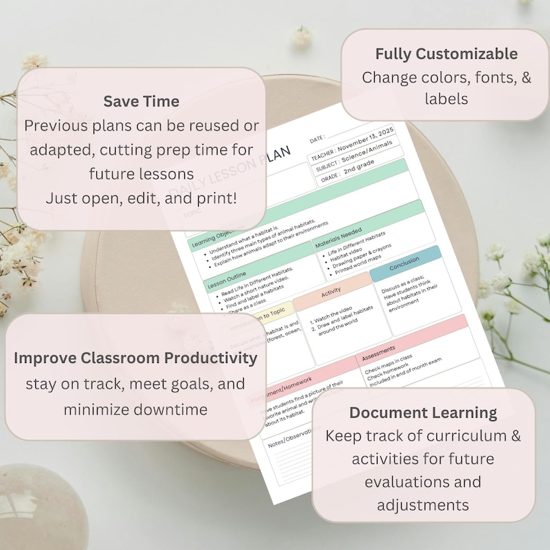 Editable Daily Lesson Plan Canva Template for Teachers, Homeschool ...