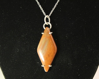 Necklace- Agatized Wood Pendant in Prong Setting