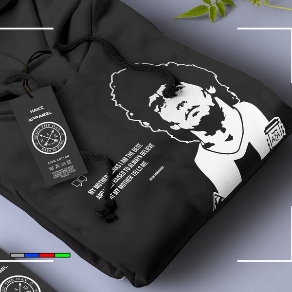 Diego Maradona Hoodie Unique Inspirational Quote Argentina Football Striker Legend Vector Art Cool Gift Idea Handmade T Shirt Apparel BLACK