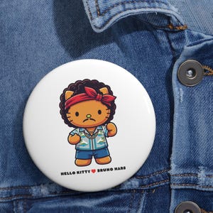 Bruno Mars x Hello Kitty Pin, Music Artist Button, Cute Kawaii Character Badge, Funk Singer Accessory, 24K Magic Aesthetic, Gift for Fans