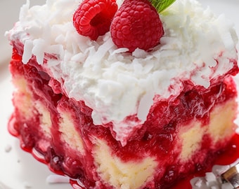 Recept frambozen Zinger Poke Cake: eenvoudig zomerdessert (pdf-patroon)