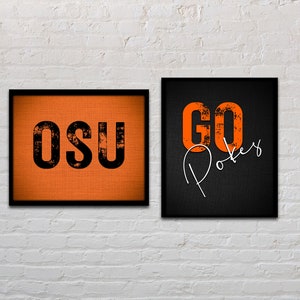 Cyfrowe wydruki Oklahoma State | Zestaw 2 sztuk | Dekoracja ścienna do druku | Go Pokes