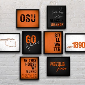 Impresiones digitales del estado de Oklahoma / Conjunto de 8 / Decoración de pared imprimible