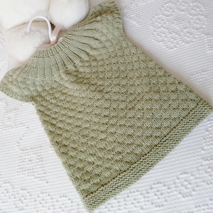 Hand Knit Merino Wool Baby Tunic: Reversible Mint Green Top (12 Months)