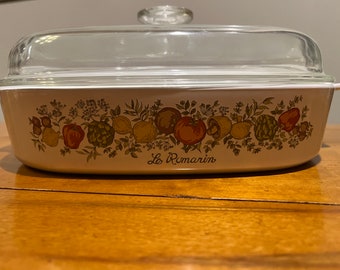 Vintage Pyrex Corning A-10 B braadpan 10x10x2.5 Le Romarin Spice of Life met deksel A-12C