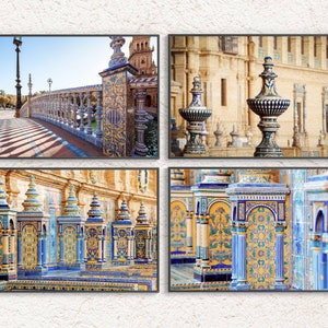 Seville Photography with Plaza De Espana, Set of 4 Digital Files, Wall Art Decor, Seville Digital Photo, Europe Architecture, Spain Poster