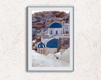 Photographie de Grèce, art mural de Santorin, affiche de voyage en Europe, maisons blanches grecques, impression d'île grecque, impression téléchargeable, art imprimable,