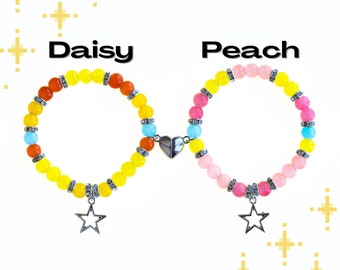 Peach and Daisy, Princess Matching Bracelets for Friends, Video Game Princesses, Handmade Jewellery