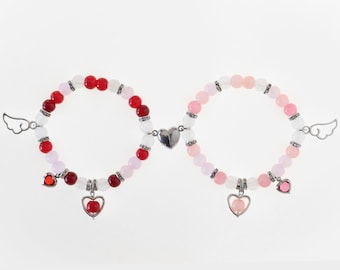 Valentines Beaded Matching Bracelets, Pink and Red Couple&#39;s Bracelet, Valentines Gift