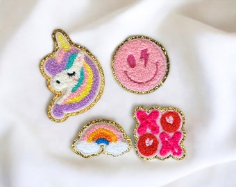 Toppa in ciniglia per felpa Toppa ricamata in ciniglia ferro su toppe in ciniglia per cappello toppe per bambini carini per ragazza regalo unicorno arcobaleno fai da te