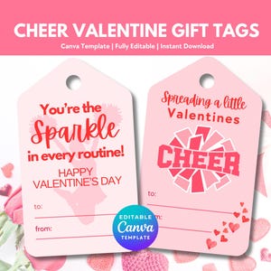 Cheerleader-Valentinstagskarte Kid druckbare Valentinstag-Geschenkanhänger-Klasse Valentinstag-Cheerleader-Geschenkanhänger druckbare Valentinstag für Klasse Mädchen-Geschenkanhänger