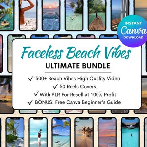 Beach Faceless Reels Video Bundle Reels Video PLR MRR Marketing digitale Travel Reels PLR Video Pack Immagini stock senza volto per i social media