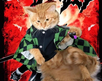 Disfraz de Tanjiro de Demon Slayer para perros y gatos, disfraz de Halloween para mascotas, kimono para perros y gatos.